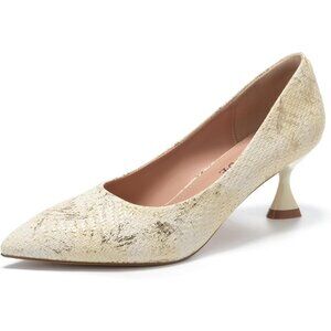 💫 Ebynue Kitten Pumps Women Cream Little Narrow Sexy Pointed Toe Mid Heel Shoes
